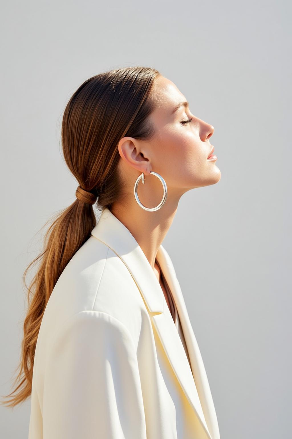 Luxury Young Brown Pulled Back Low Ponytail