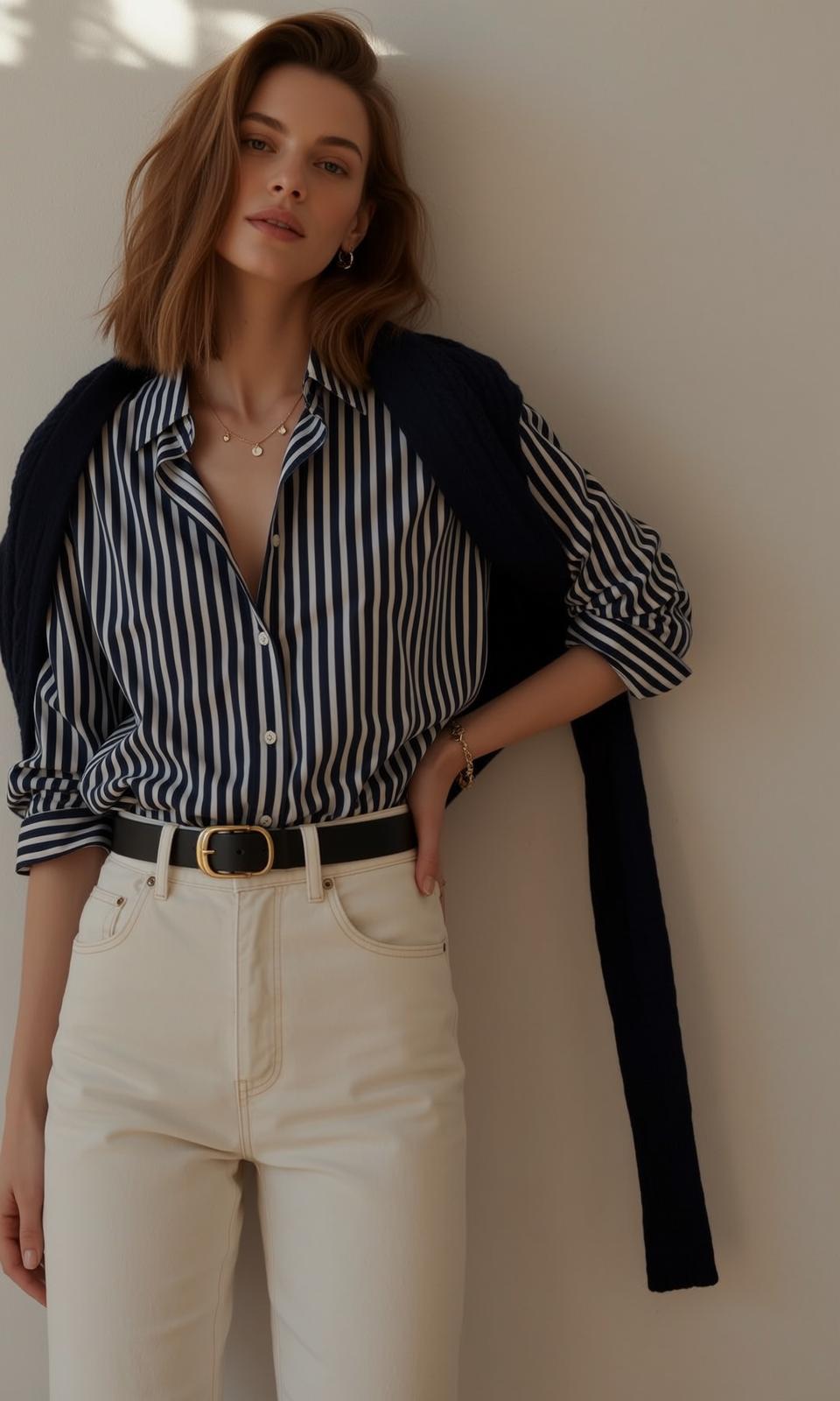 Striped Shirt Cream Jeans Portrait