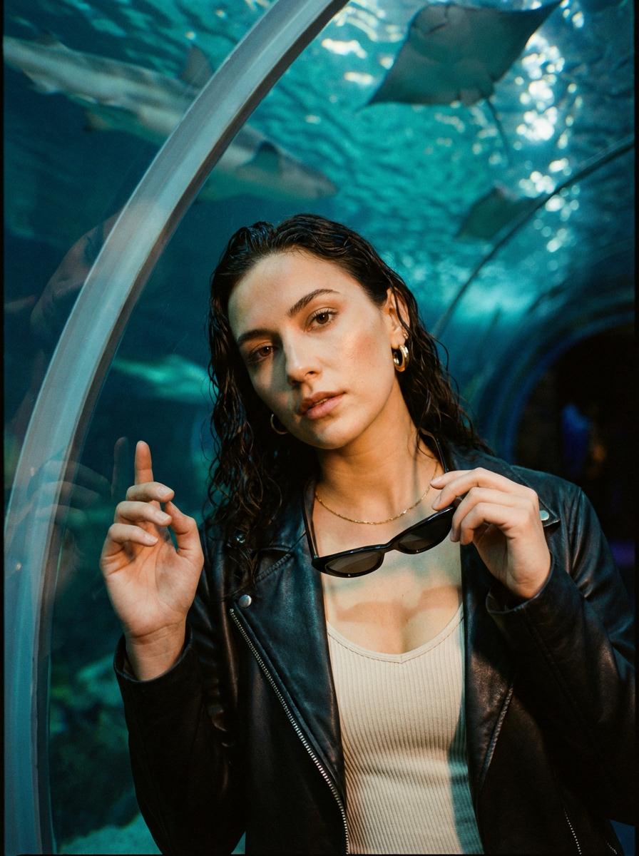 Aquarium Tunnel Fashion Portrait Mid Torso To Head
