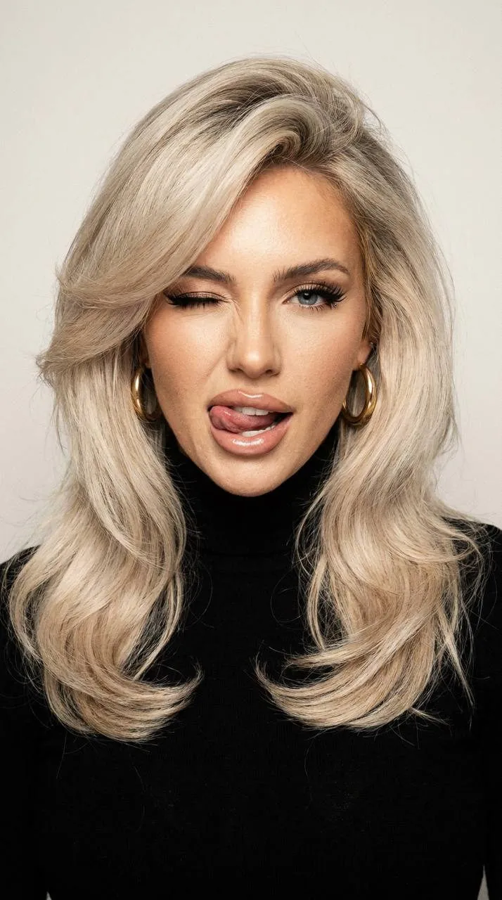 Y2k Glam Girl Wink Gold Hoops Black Turtleneck