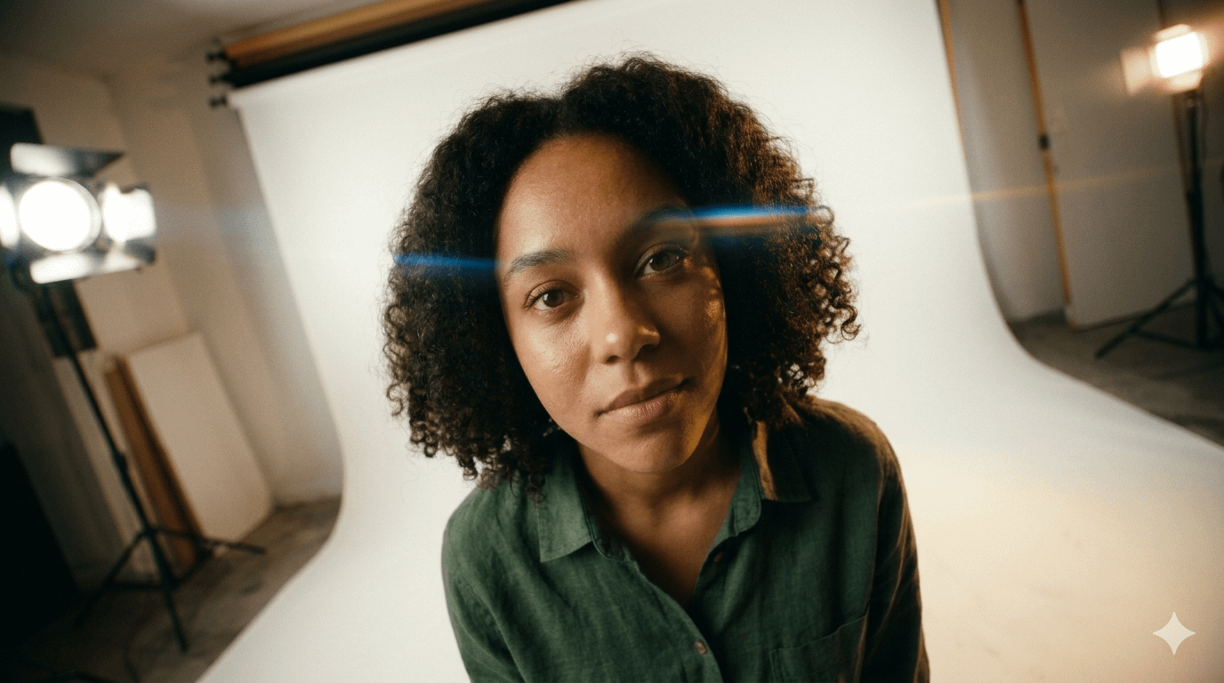High Contrast Studio Portrait Blue Lens Flare