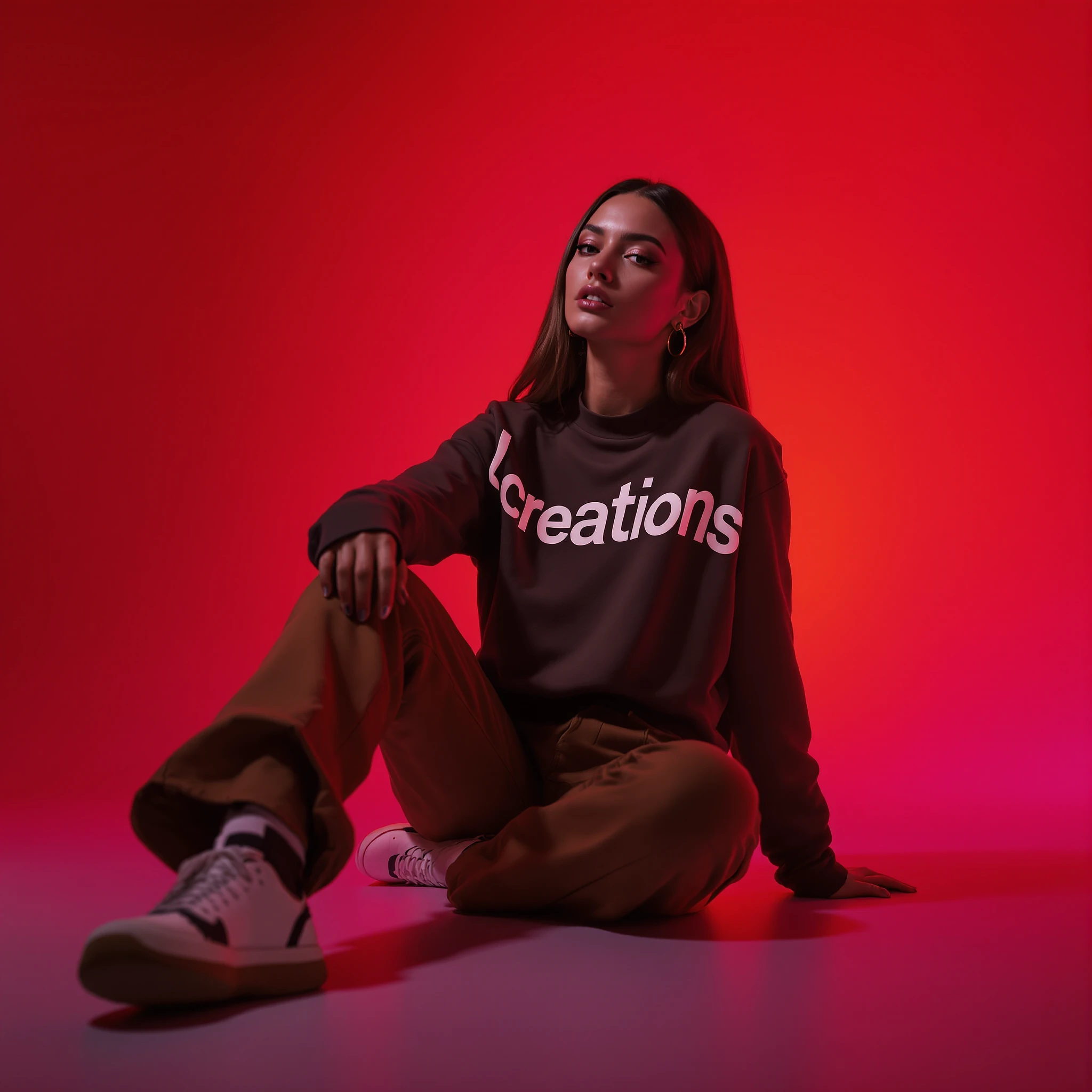 Woman In Sweatshirt On Gradient Background