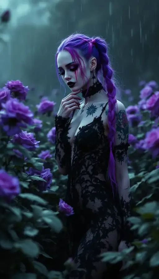 Tattoos And Makeup With Black Lace Gown