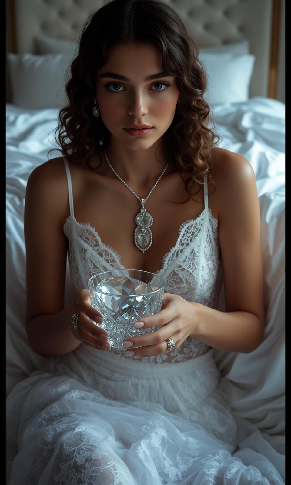 Luxury Young Dark Curly Fair White Lace