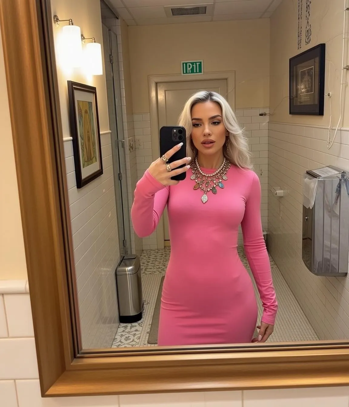 Barbiecore Standing Taking Mirror Selfie Facing Directly