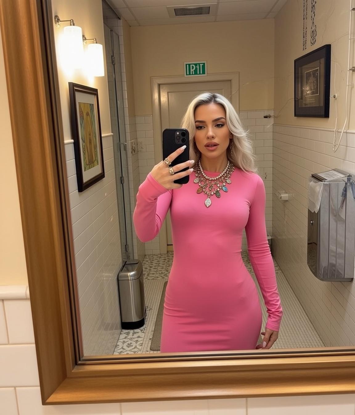 Barbiecore Standing Taking Mirror Selfie Facing Directly