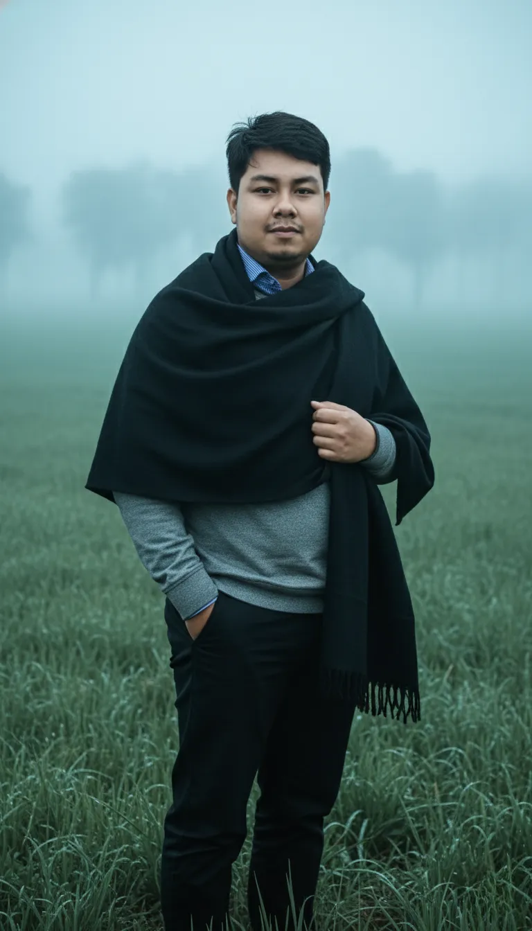Moody Winter Fashion Portrait In Fog