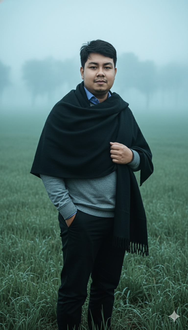 Moody Winter Fashion Portrait In Fog