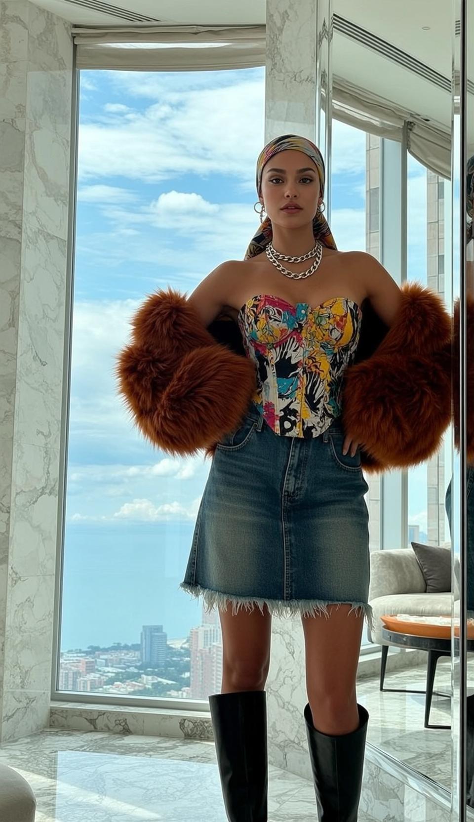 Baddie Stands Facing Forward Her Hands Hips