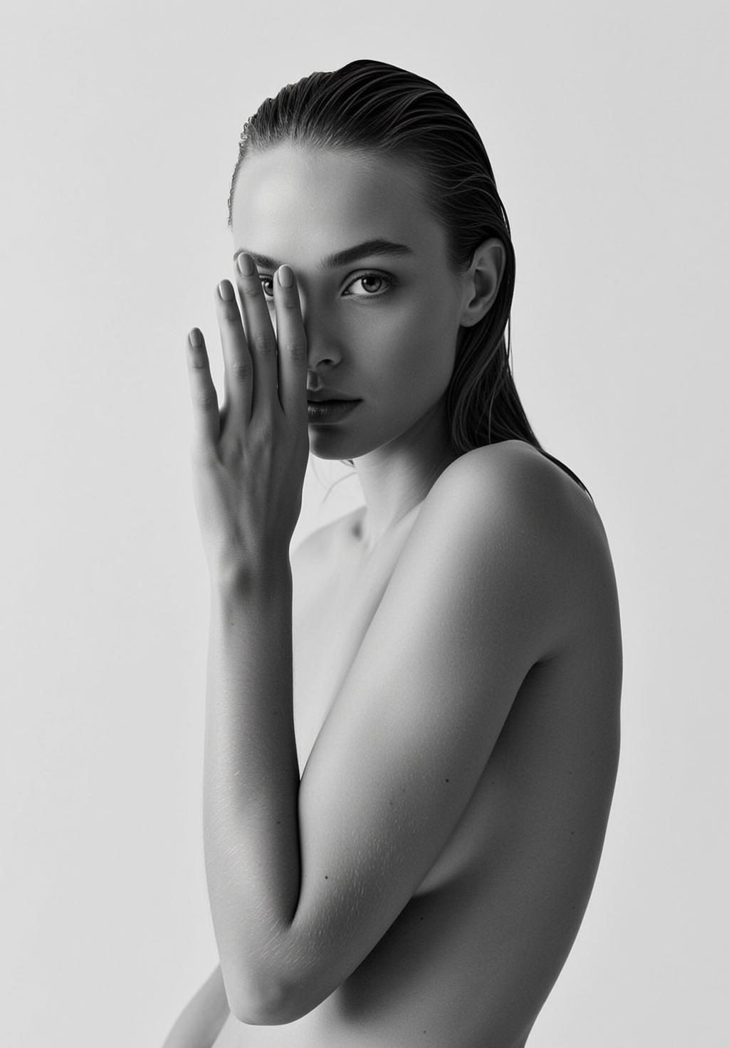 Medium Shot Portrait Orientation Black And White Photograph Young Woman