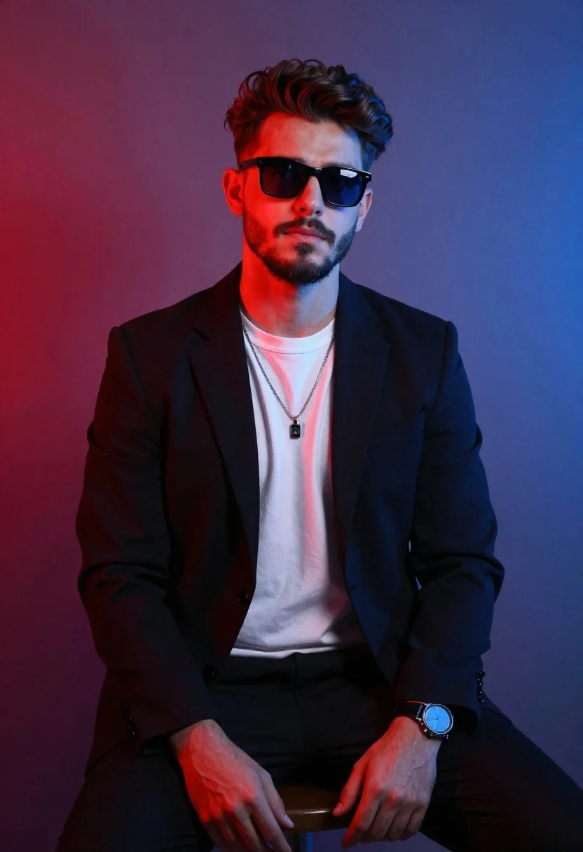 Confident Young Man With Styled Brown Hair And Short Beard