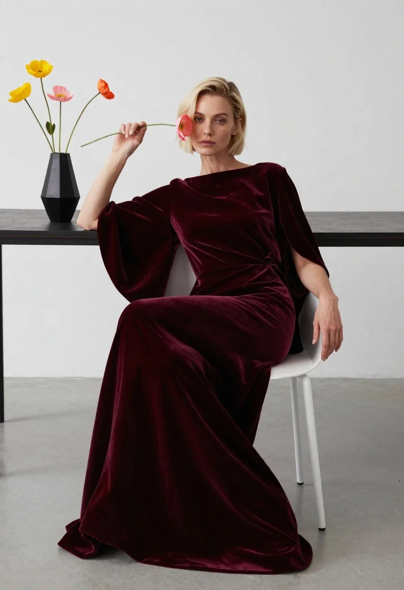 Woman With Short Blonde Hair Sits Elegantly White Chair Holding reference photo