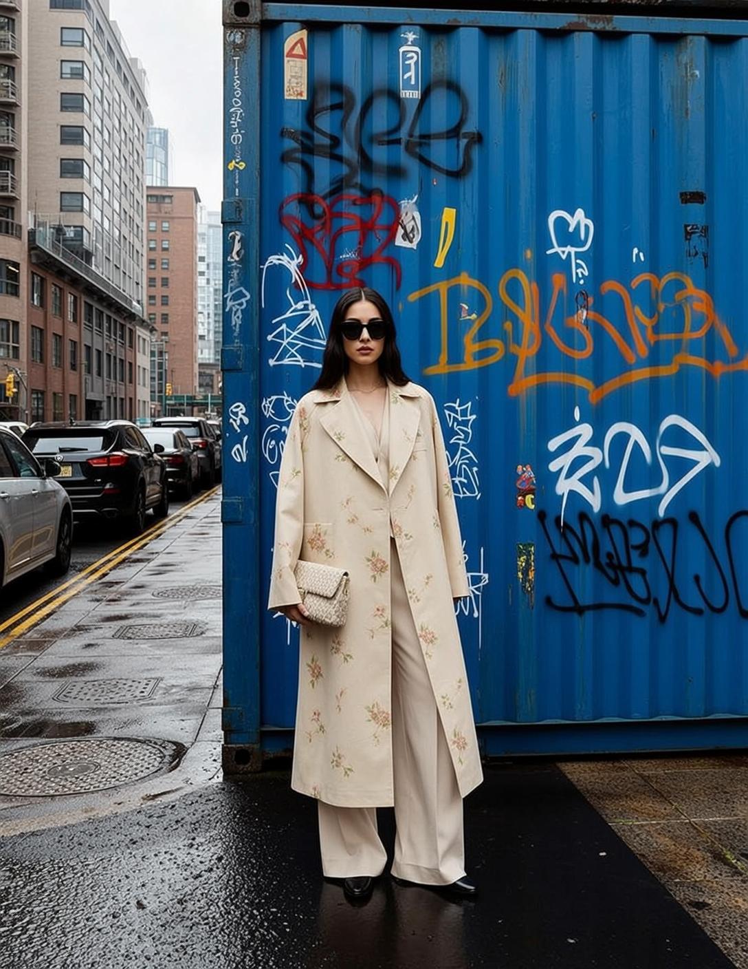 Floral Trench Coat Urban Street