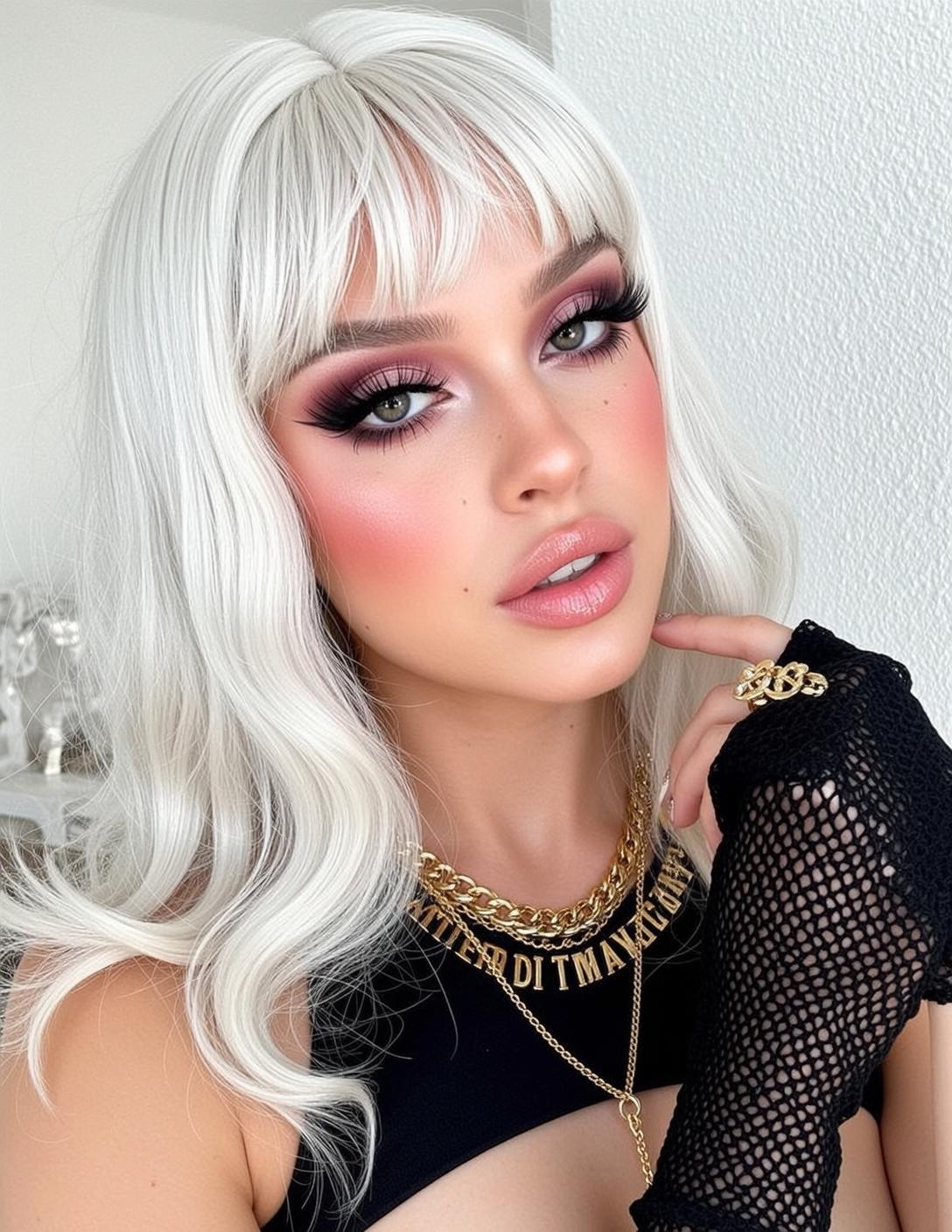 Halloween Makeup Young Long Wavy Platinum Blonde