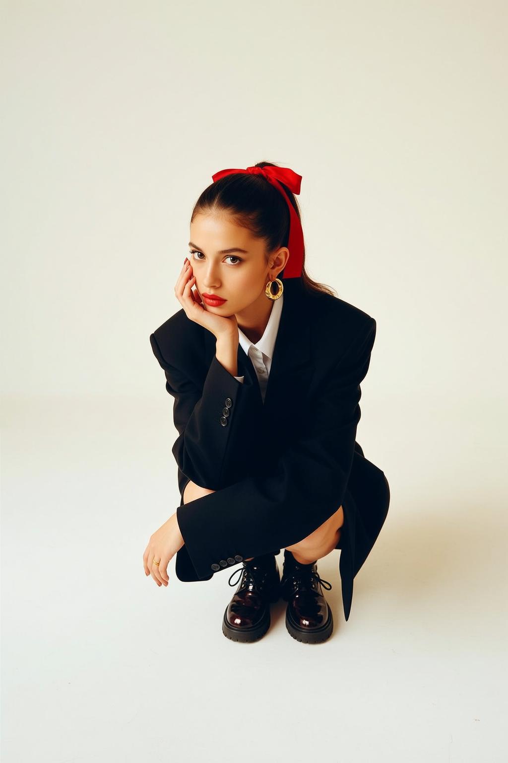 Creative Crouched Low Facing Her Head Tilted