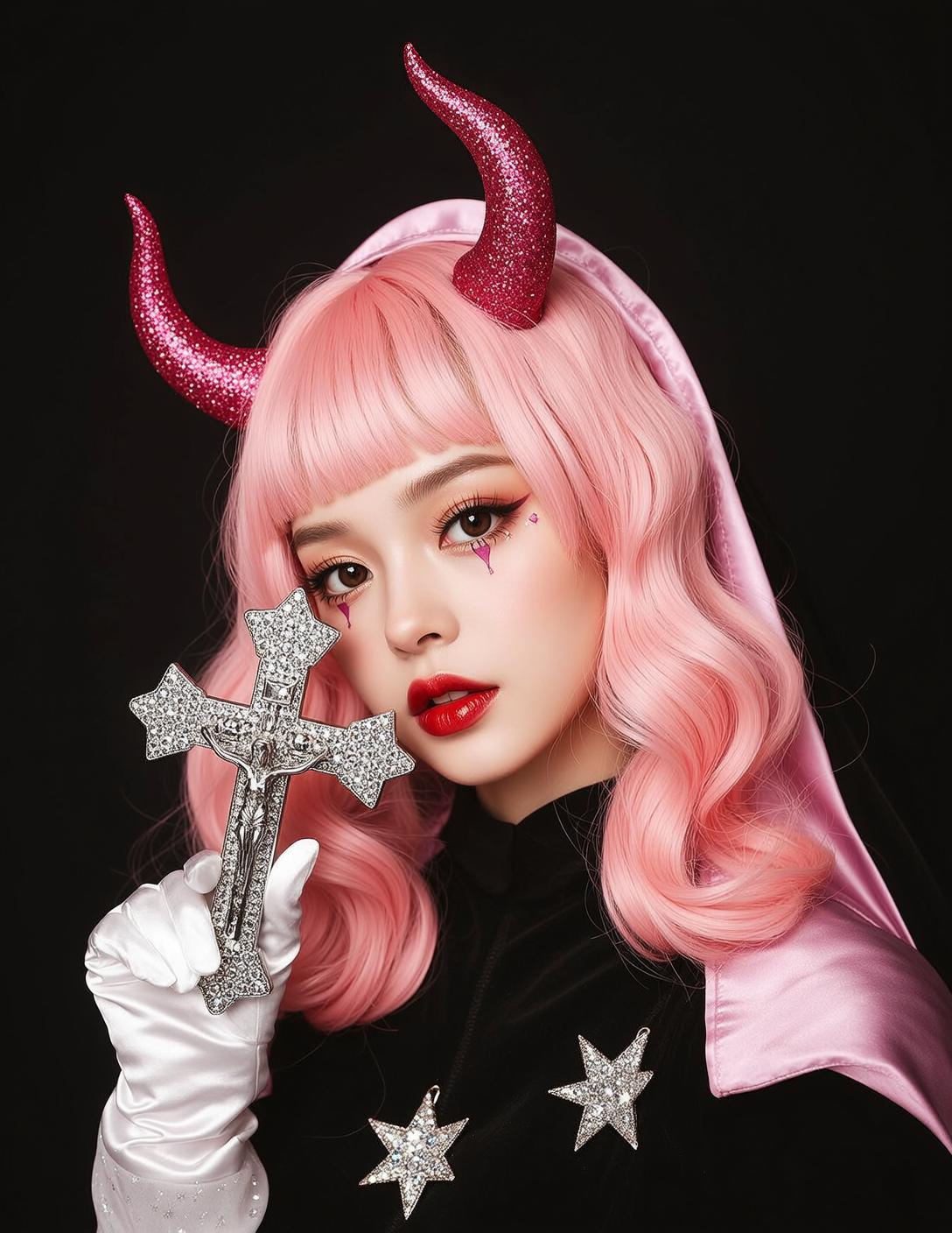 Pink Wig Devil Horns