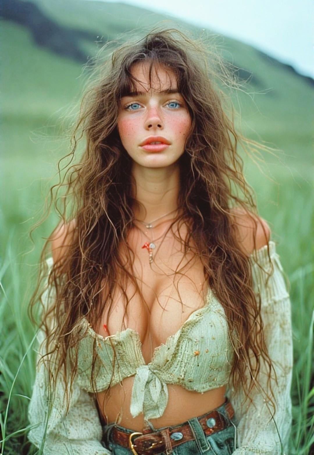 Sage Green Crop Top Grassy Field 35mm Film