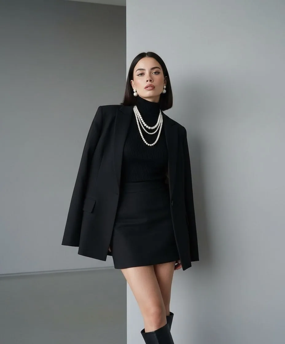 Makeup Earrings And Necklace In Turtleneck Portrait