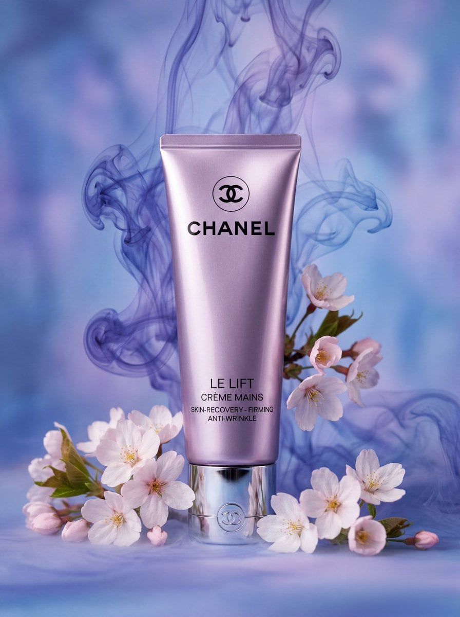 A luxurious product surrounded by swirling deep blue clouds, showcasing smooth fabric-like textures and elegant motion.