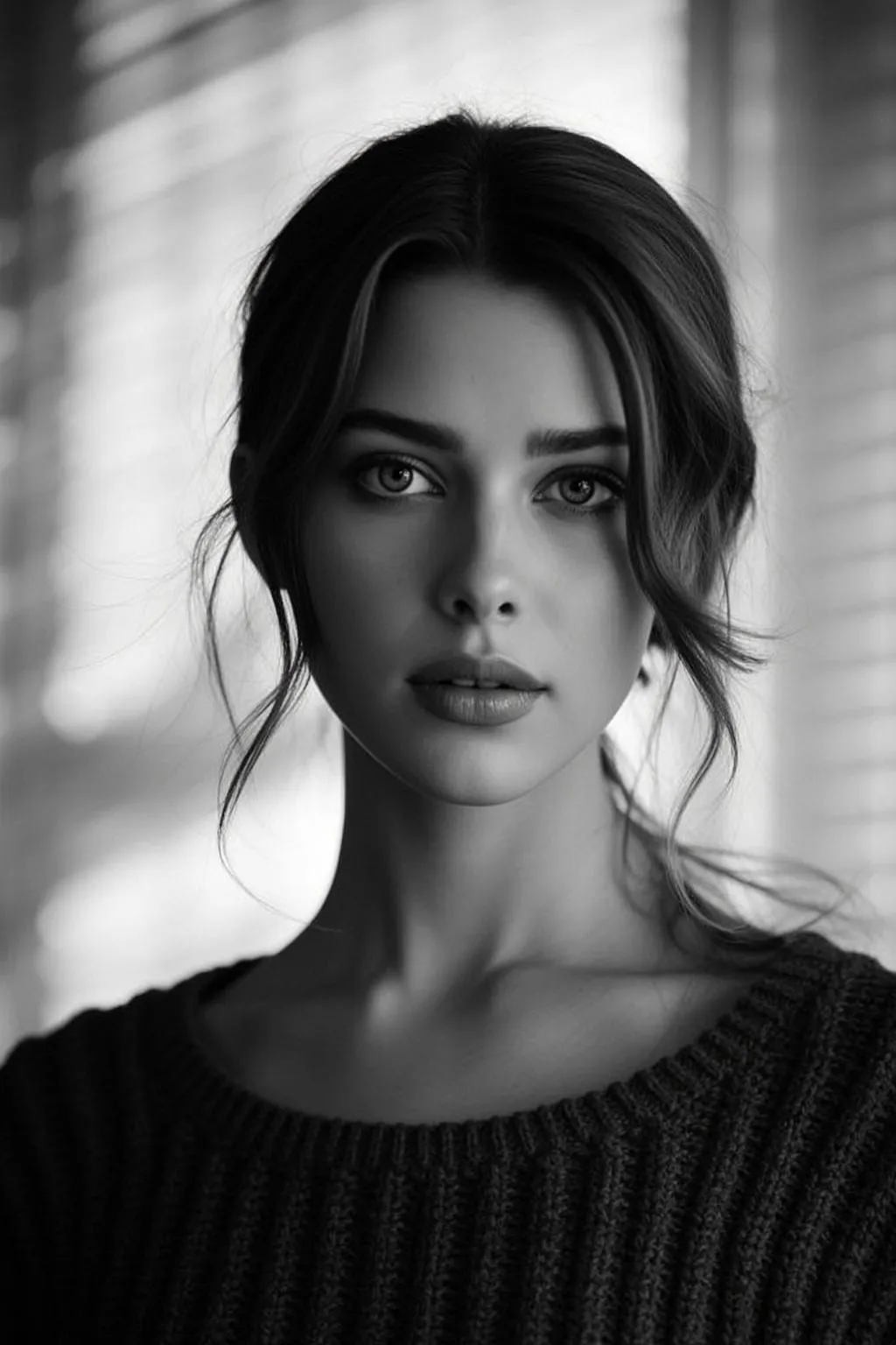 Photorealistic Medium Shot Portrait Young Woman With Dark Wavy Hair