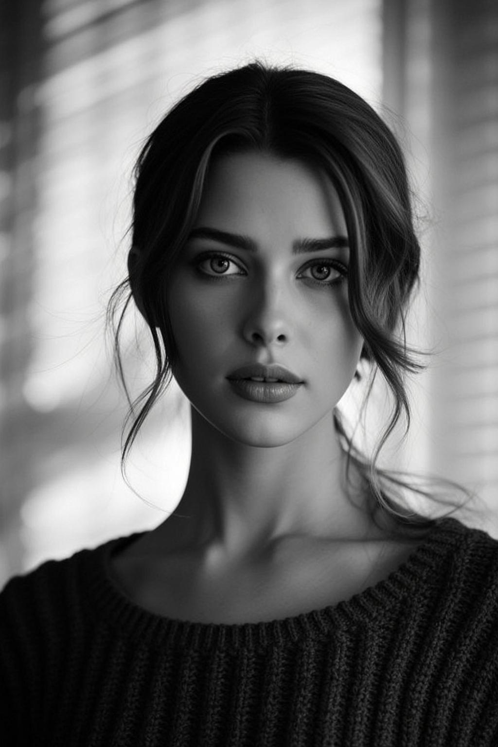 Photorealistic Medium Shot Portrait Young Woman With Dark Wavy Hair