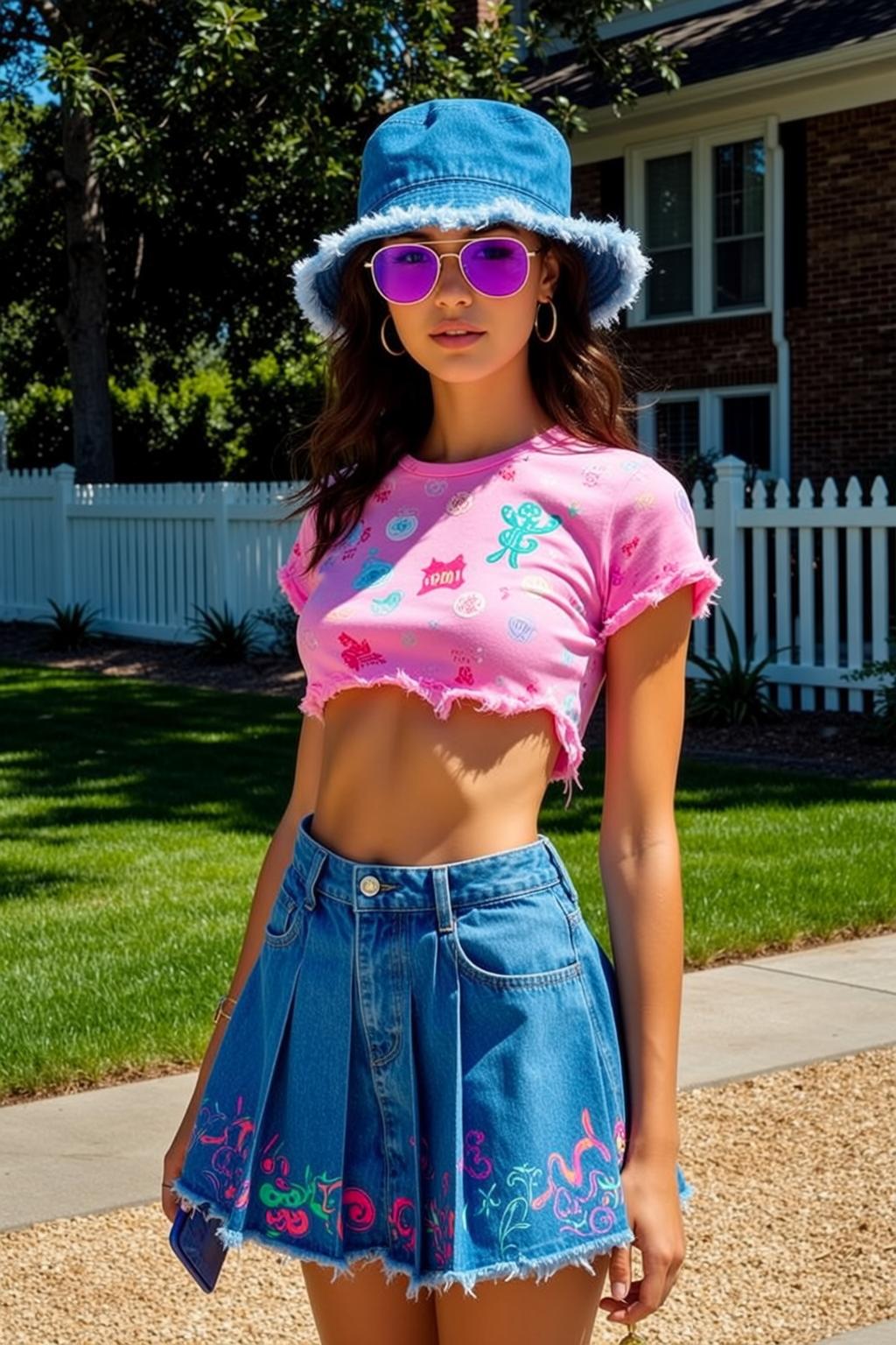 Pink Tee Embroidered Skirt Yard
