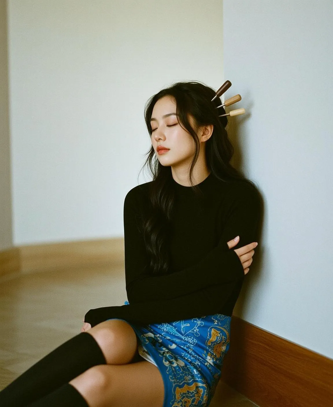 Explore Seated Floor Leaning Against Light-colored Wall