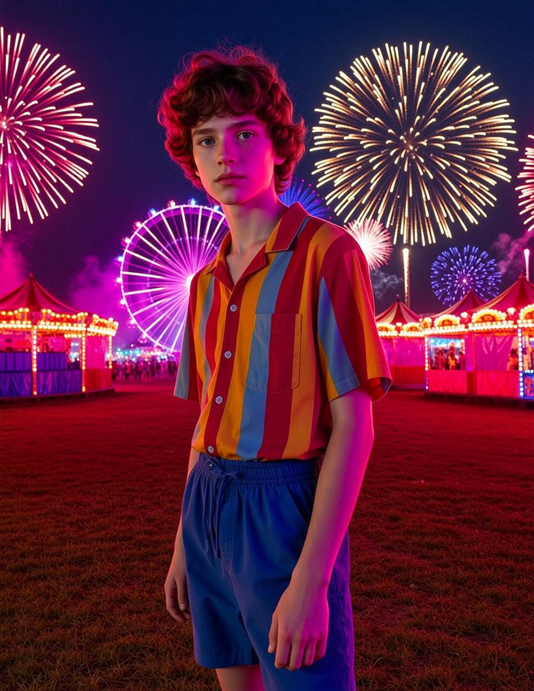 Fireworks Amusement Park Night Scene