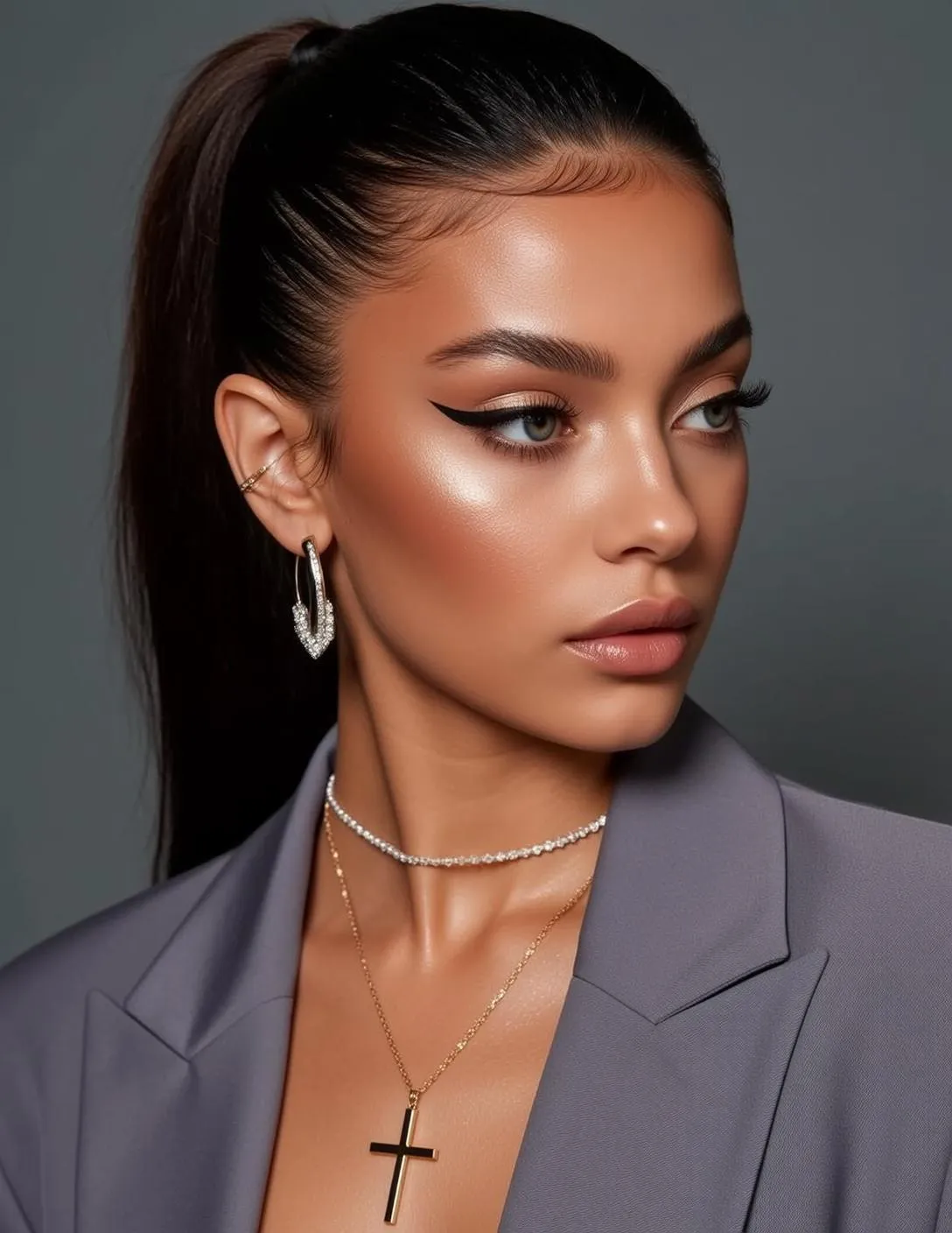 Hair Salon Young Dark Brown Ponytail Slicked