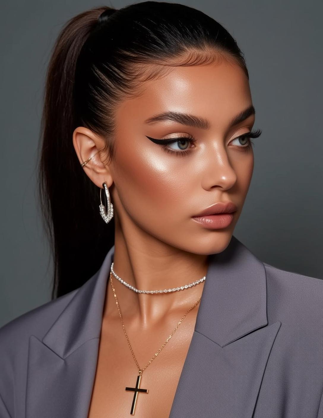 Hair Salon Young Dark Brown Ponytail Slicked