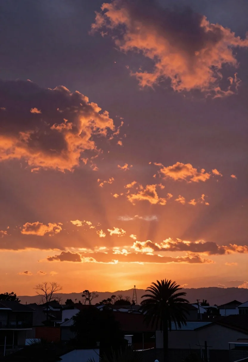 Dramatic Sunset Over Rural Landscape With Vibrant Orange And Pink