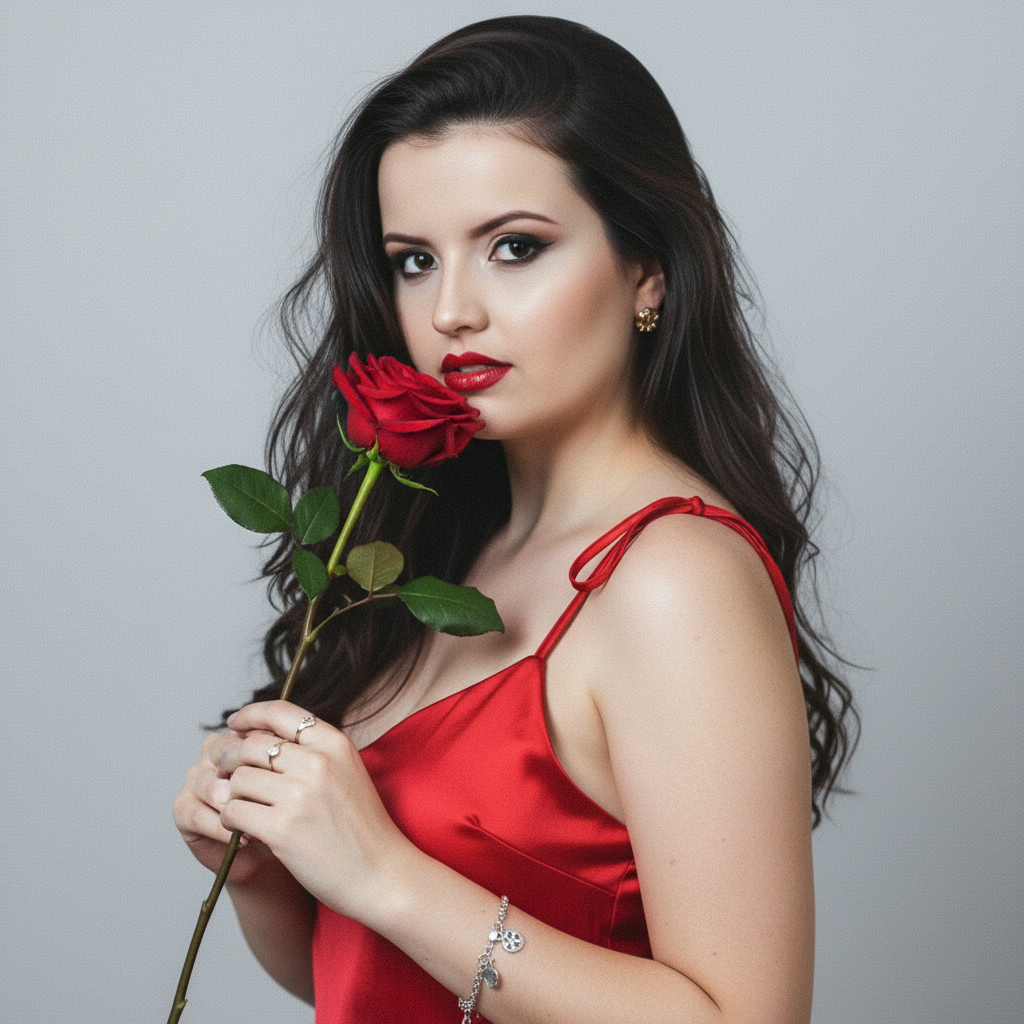 Crimson Rose Portrait Of A Woman