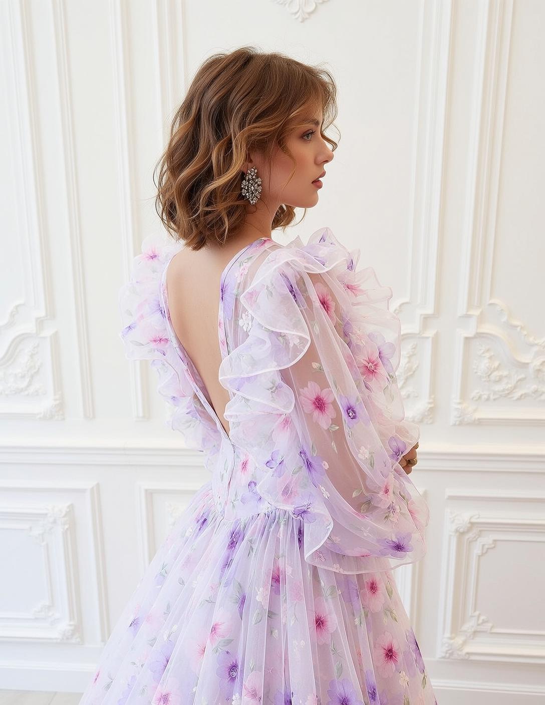 Lavender Tulle Floral Gown