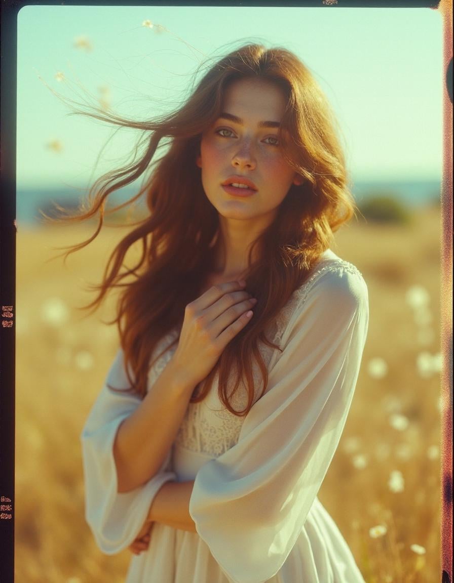 Golden Field Long Sleeve Lace Dress Vintage Film