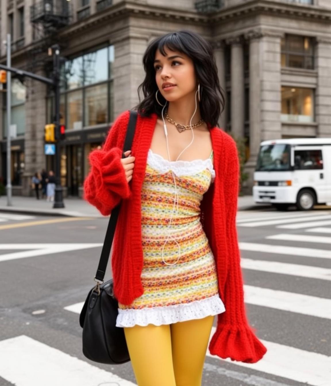 Striped Dress at City Crosswalk
