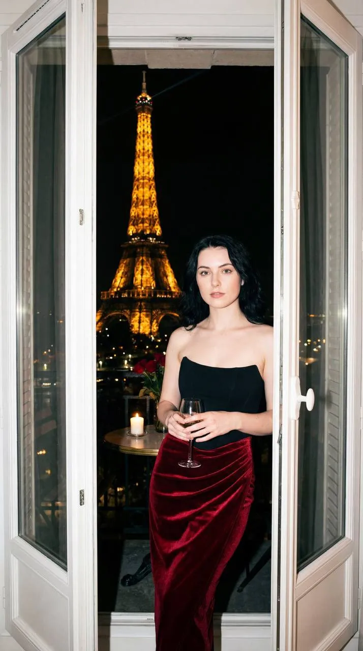 Y2k Paris Balcony Flash Portrait Realistic