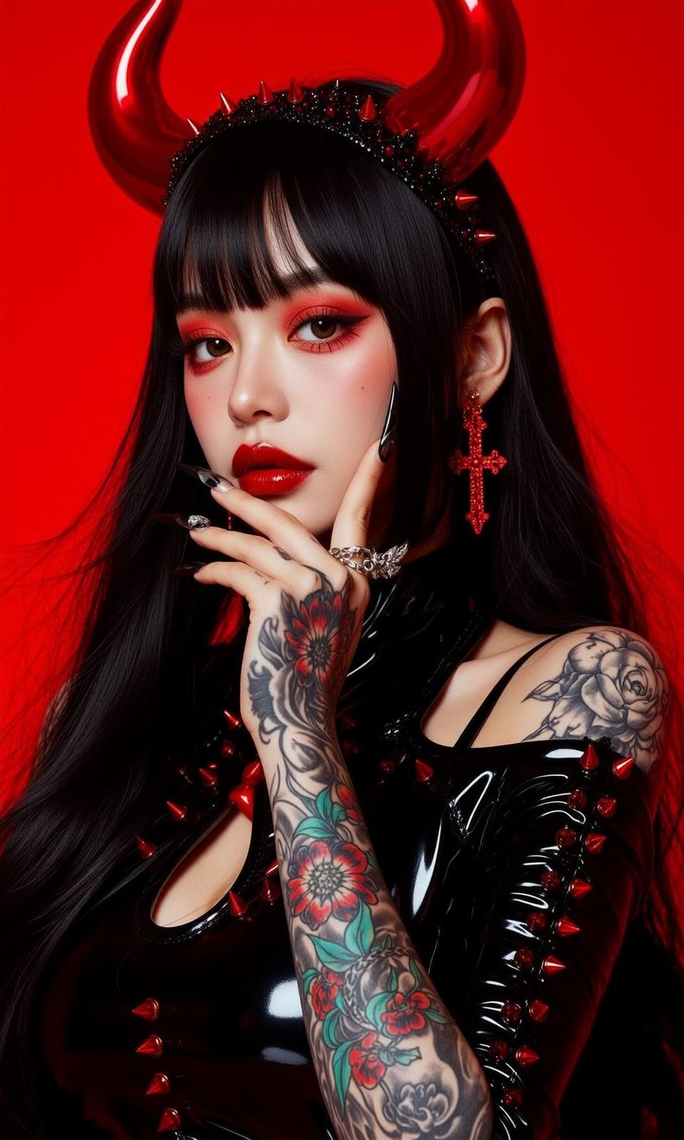Red Spiked Latex Studio Look