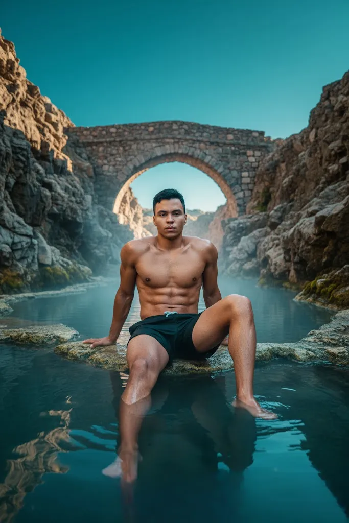 Man In Thermal Pool Editorial Photo