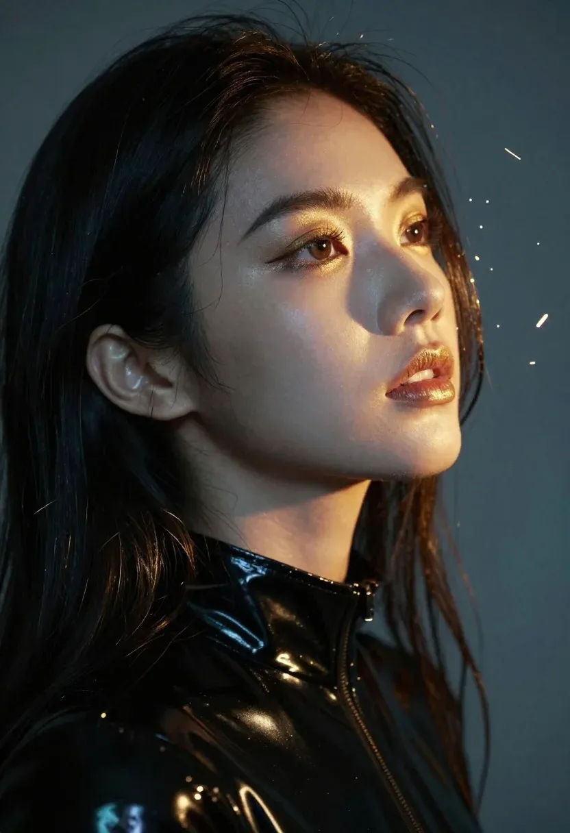Close-up Portrait Young Woman With Pale Skin And Dark Hair