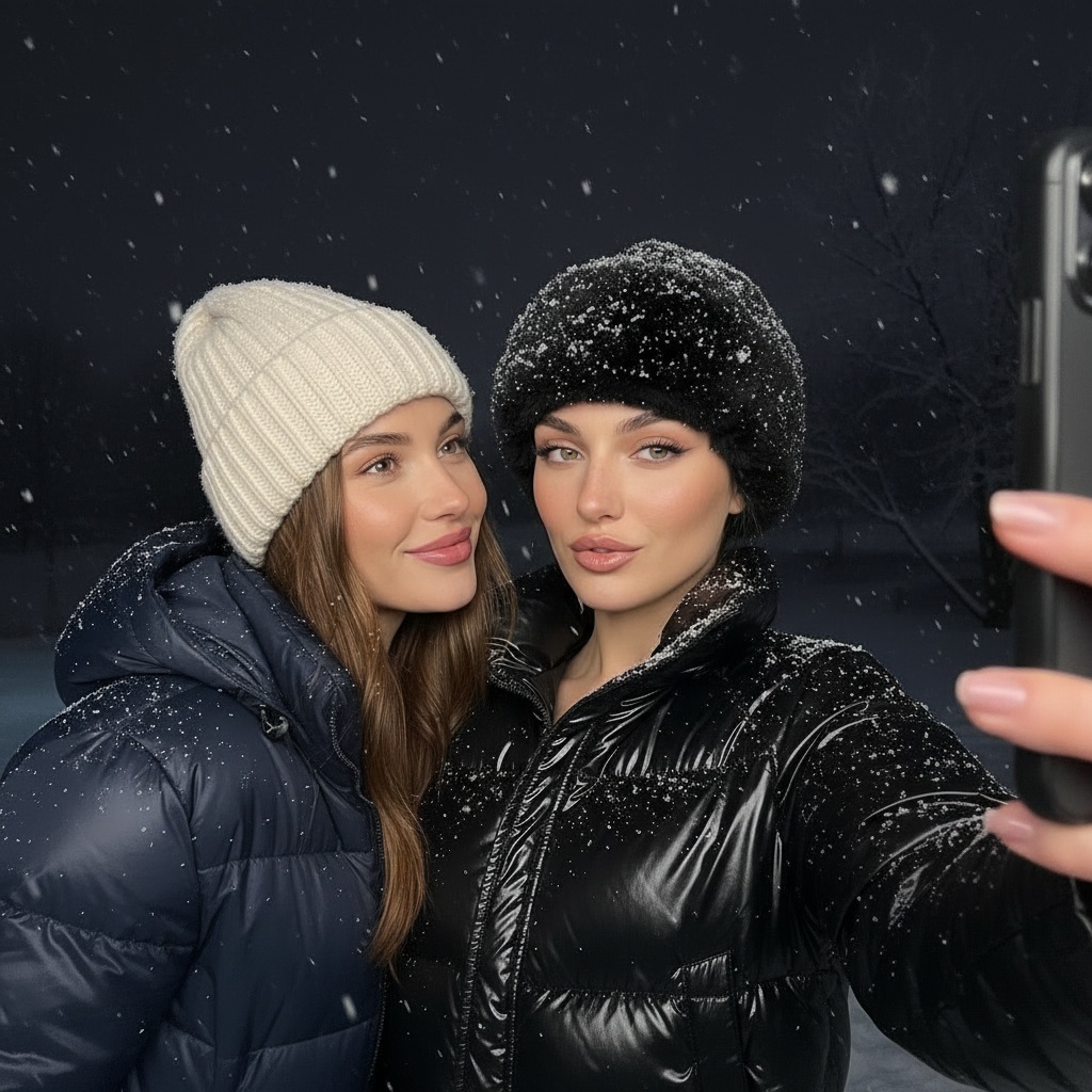 Photorealistic best-friends lifestyle preview with the reviewed outfit, pose, setting, lighting, and camera framing.