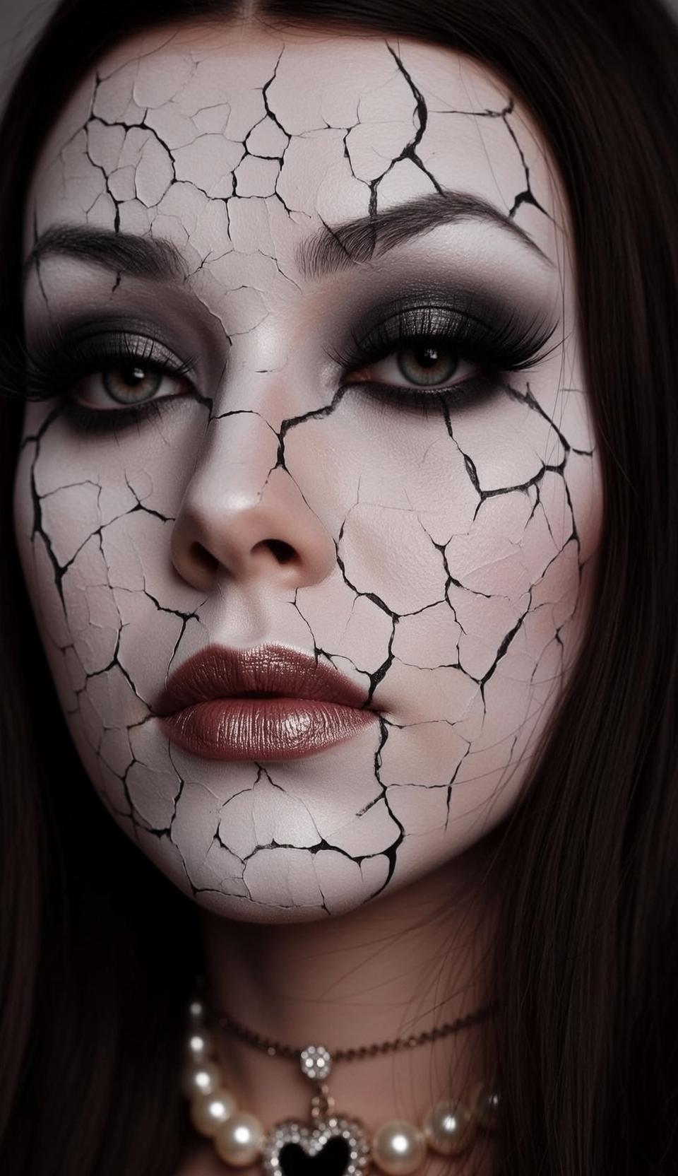 Cracked Porcelain Doll Pearl Portrait