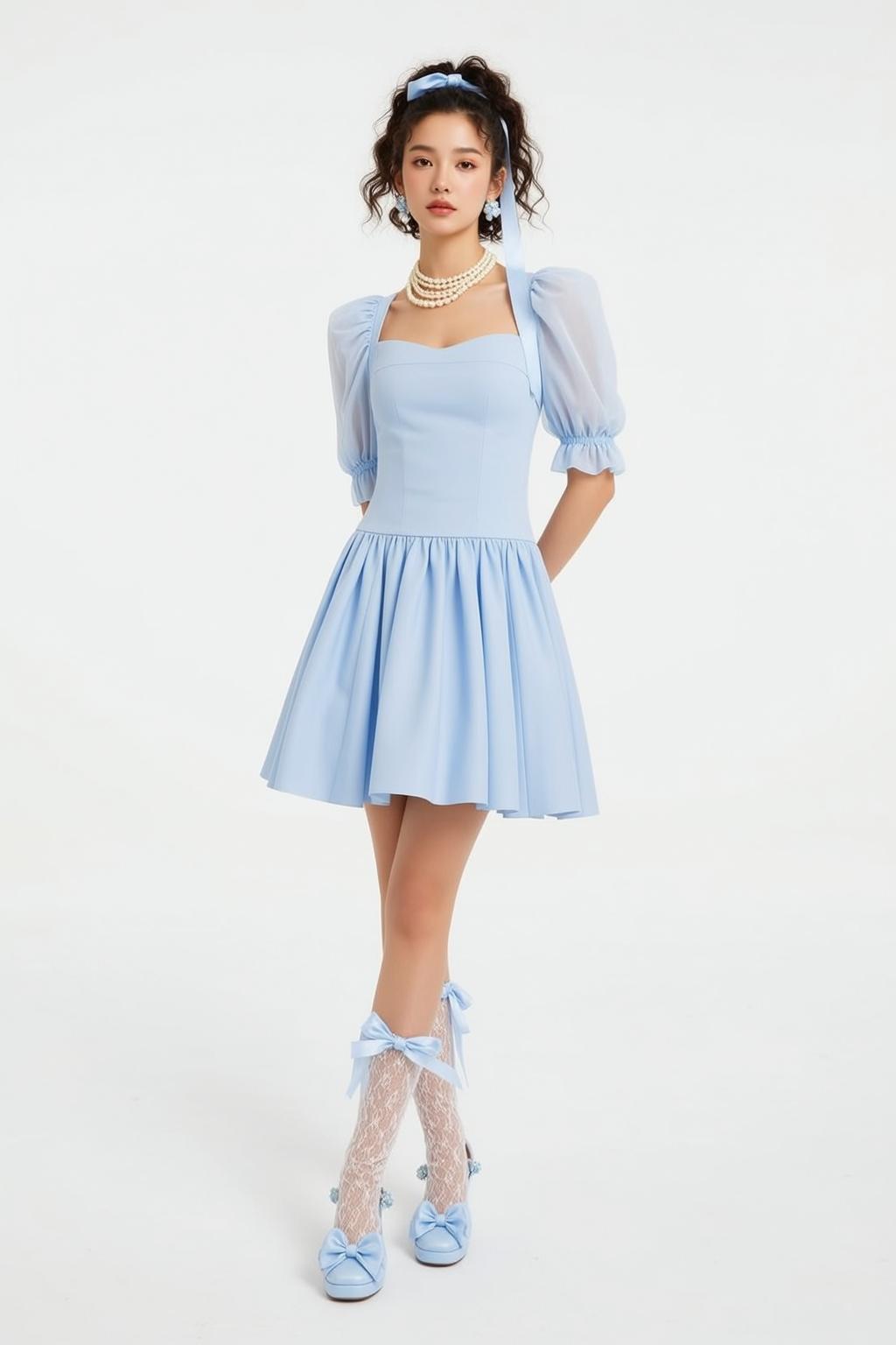 Blue Puff Sleeve Dress Studio