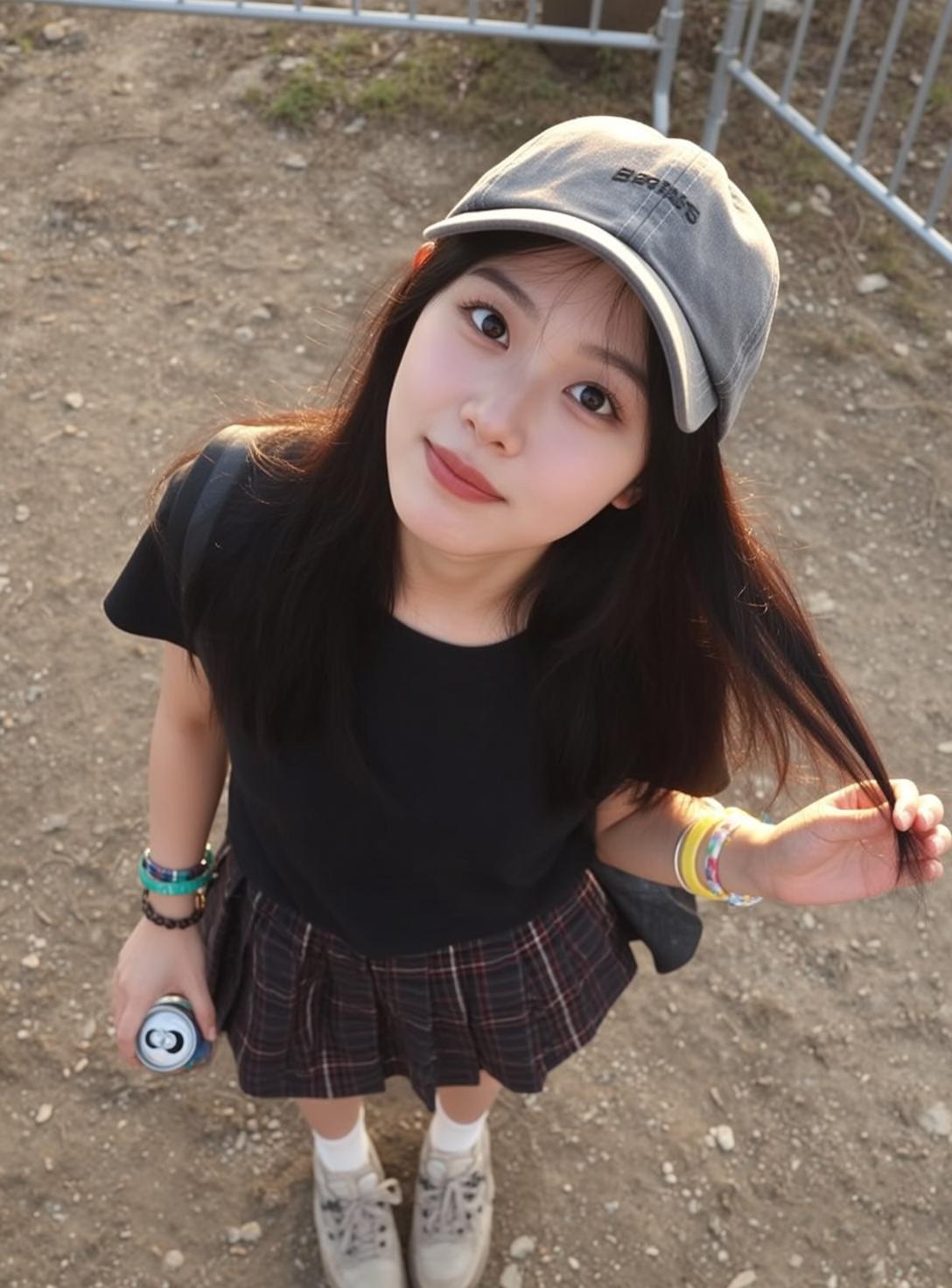Plaid Skirt Fence Soda Pose