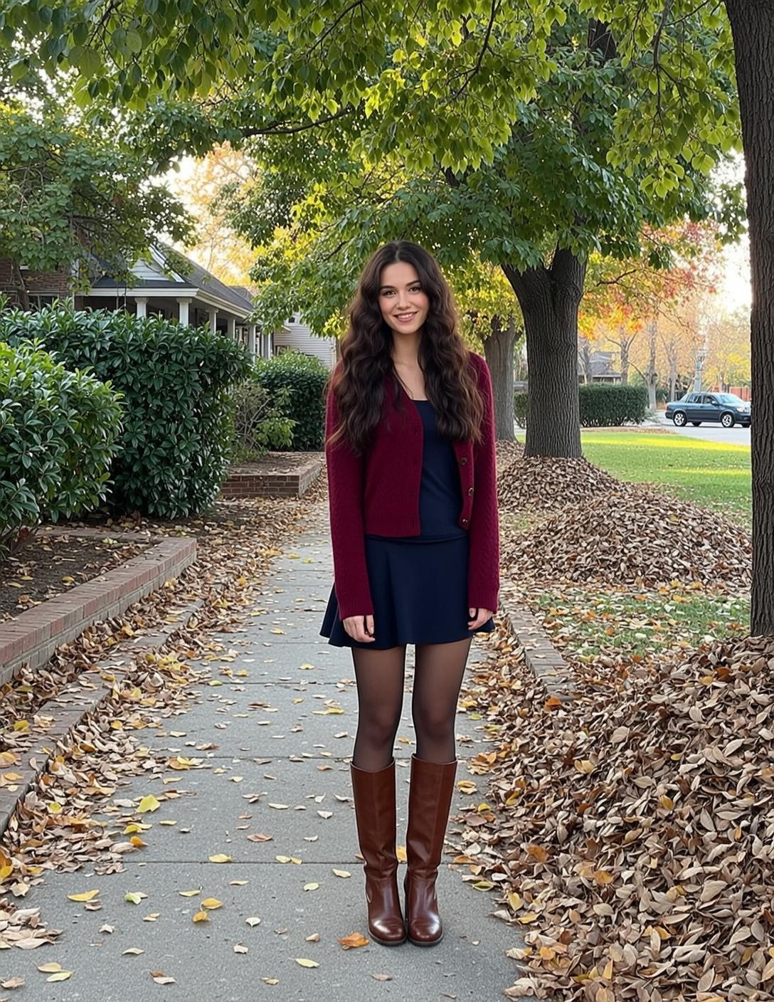 Maroon Cardigan Autumn Street