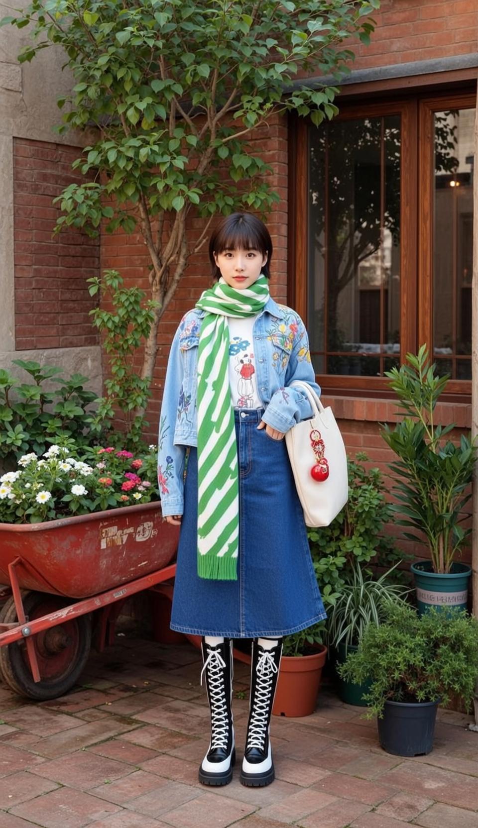 Denim Jacket Patio Flowers