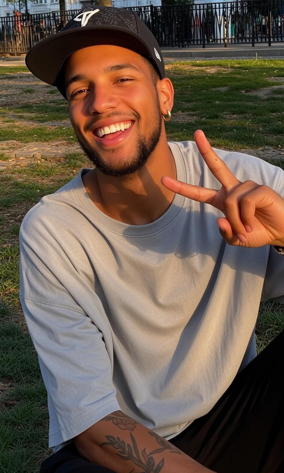 Gray Tee Peace Sign Portrait
