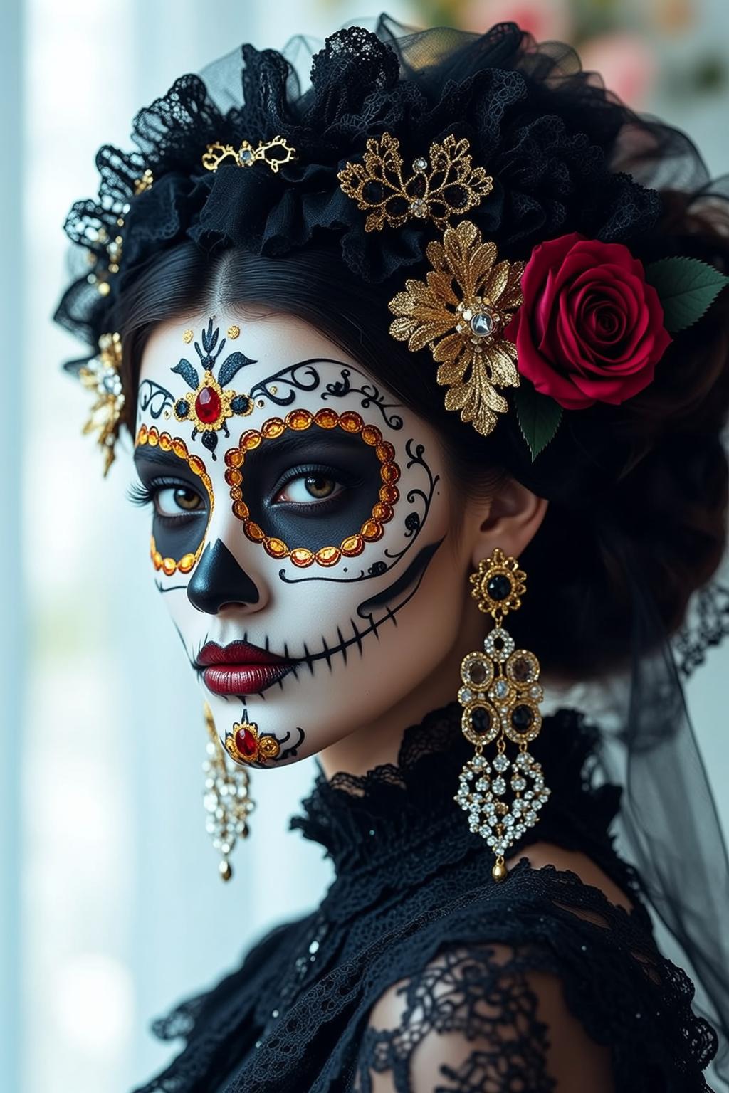 Halloween Makeup Sugar Skull Dark Brown Styled
