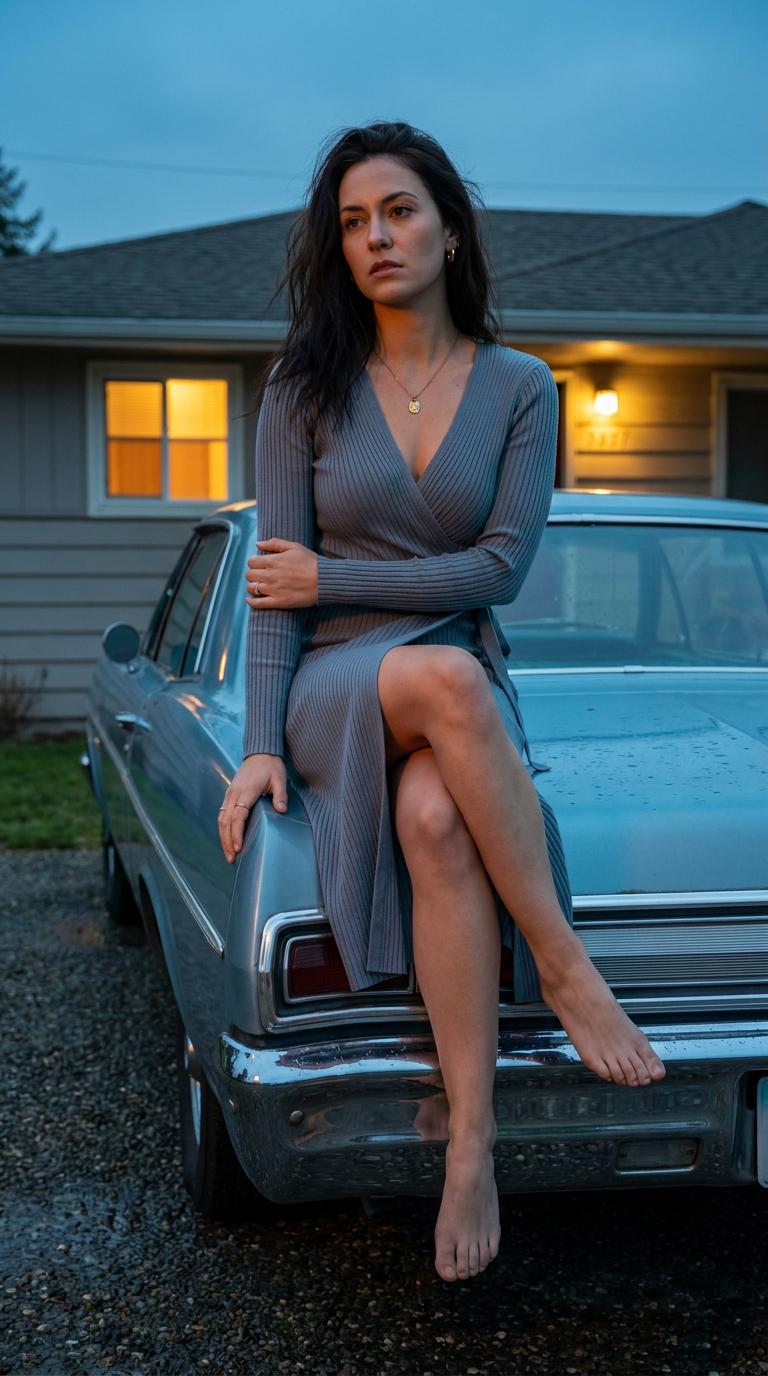 Vintage Coupe Driveway Portrait Blue Hour