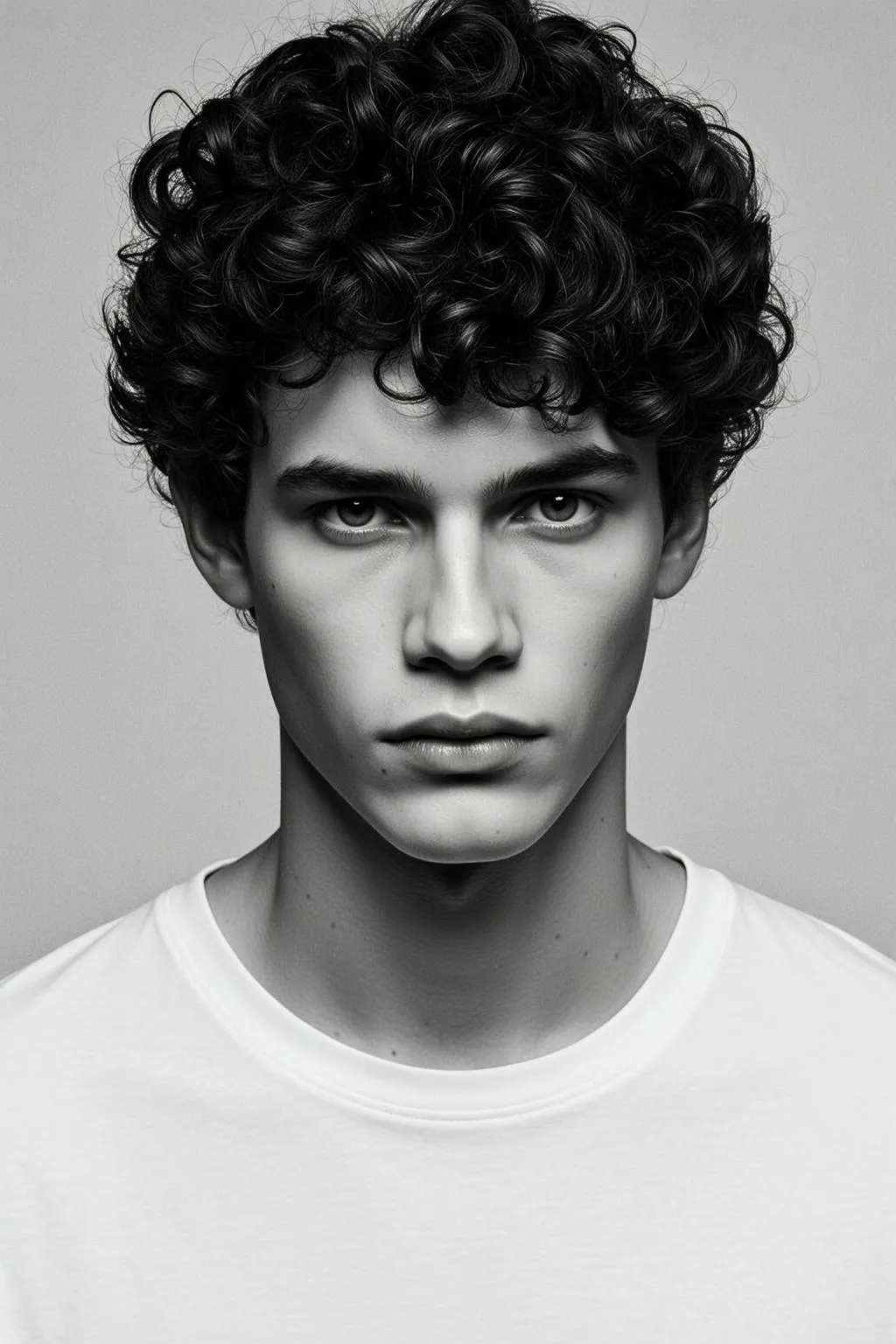 Photorealistic Black And White Head-and-shoulders Portrait Young Man With Striking