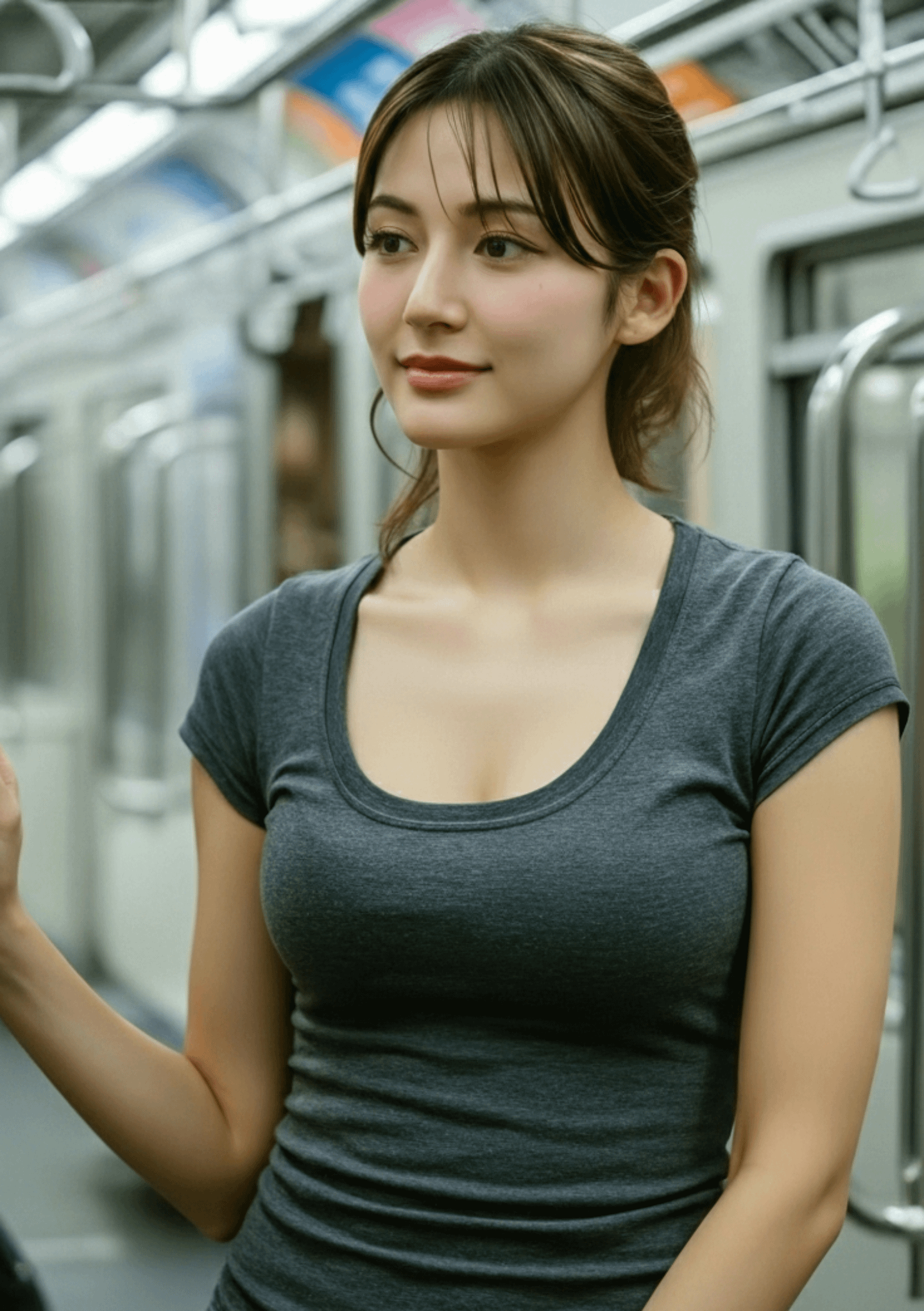 Tokyo Subway Car Medium Shot Soft Lighting